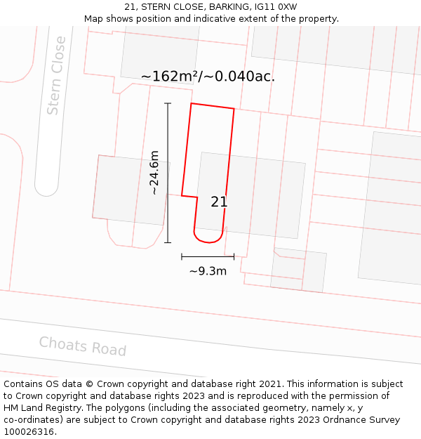 21, STERN CLOSE, BARKING, IG11 0XW: Plot and title map