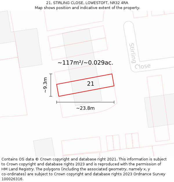 21, STIRLING CLOSE, LOWESTOFT, NR32 4RA: Plot and title map