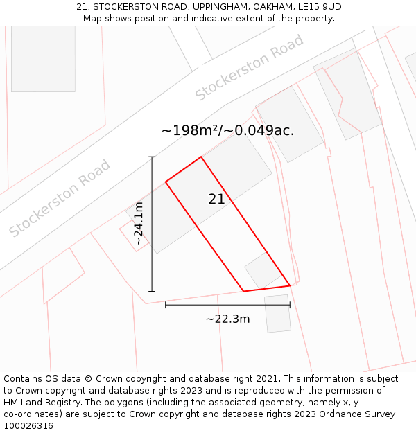 21, STOCKERSTON ROAD, UPPINGHAM, OAKHAM, LE15 9UD: Plot and title map