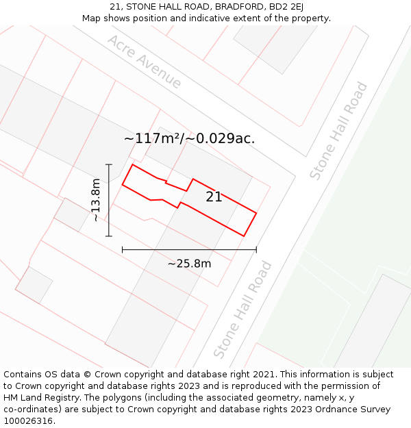 21, STONE HALL ROAD, BRADFORD, BD2 2EJ: Plot and title map