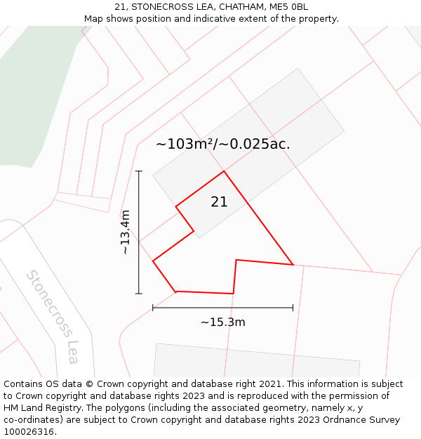 21, STONECROSS LEA, CHATHAM, ME5 0BL: Plot and title map