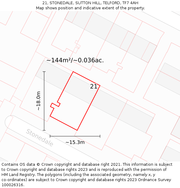 21, STONEDALE, SUTTON HILL, TELFORD, TF7 4AH: Plot and title map