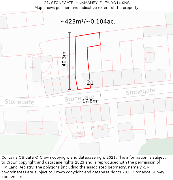 21, STONEGATE, HUNMANBY, FILEY, YO14 0NS: Plot and title map