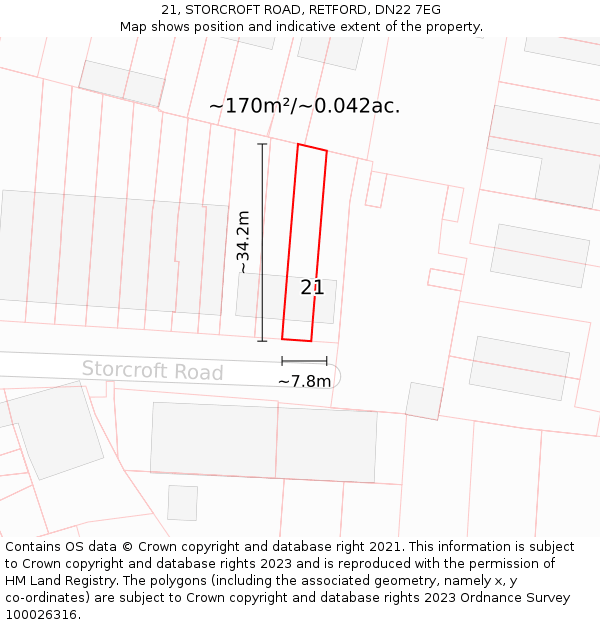 21, STORCROFT ROAD, RETFORD, DN22 7EG: Plot and title map