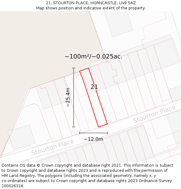 21, STOURTON PLACE, HORNCASTLE, LN9 5AZ: Plot and title map