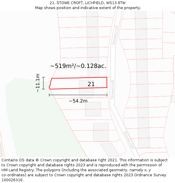21, STOWE CROFT, LICHFIELD, WS13 6TW: Plot and title map