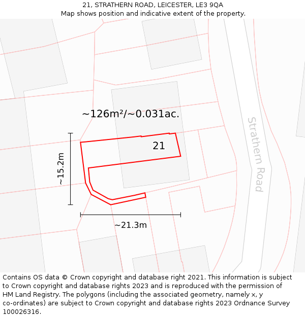 21, STRATHERN ROAD, LEICESTER, LE3 9QA: Plot and title map