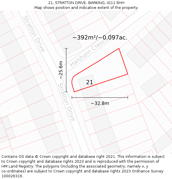 21, STRATTON DRIVE, BARKING, IG11 9HH: Plot and title map