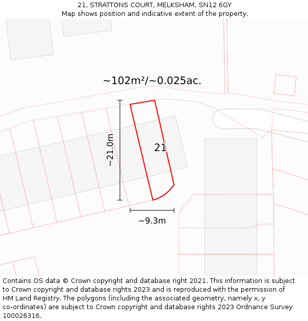 21, STRATTONS COURT, MELKSHAM, SN12 6GY: Plot and title map