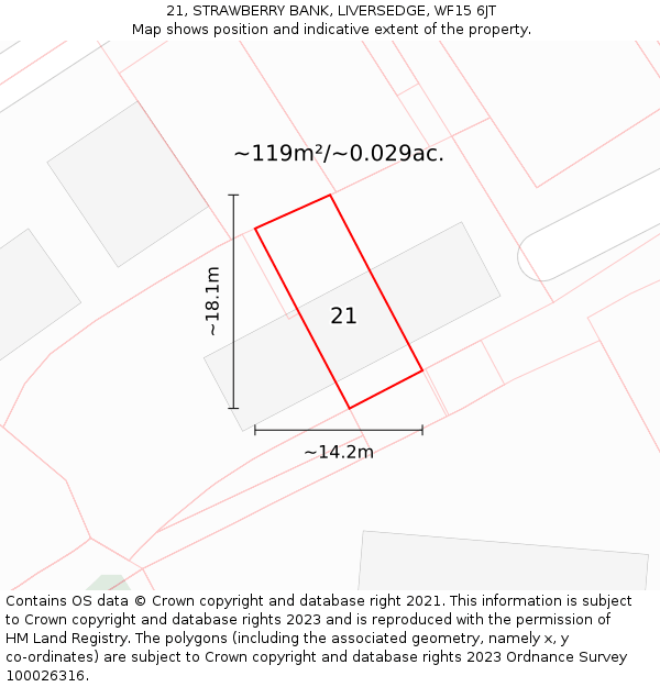 21, STRAWBERRY BANK, LIVERSEDGE, WF15 6JT: Plot and title map