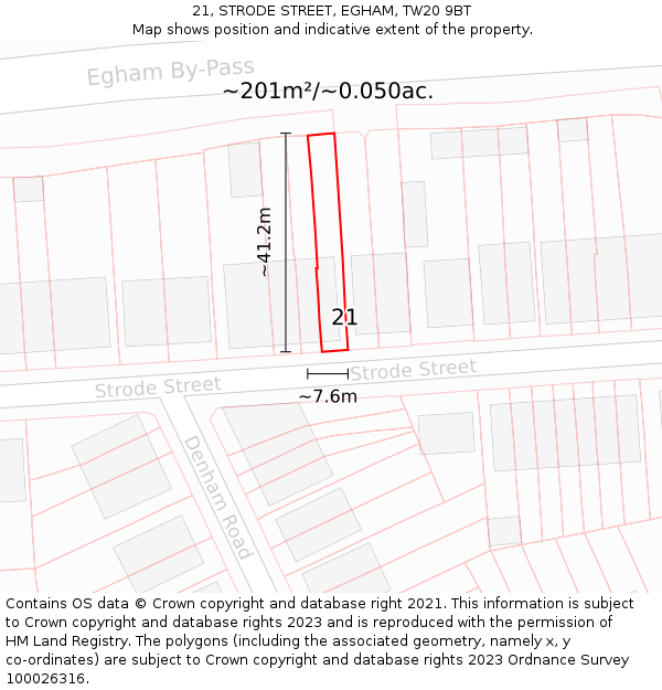 21, STRODE STREET, EGHAM, TW20 9BT: Plot and title map