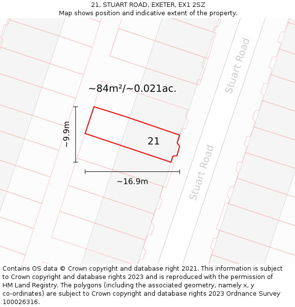 21, STUART ROAD, EXETER, EX1 2SZ: Plot and title map