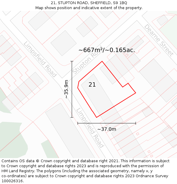 21, STUPTON ROAD, SHEFFIELD, S9 1BQ: Plot and title map