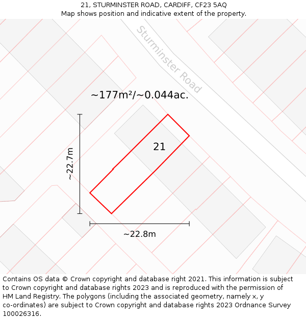 21, STURMINSTER ROAD, CARDIFF, CF23 5AQ: Plot and title map