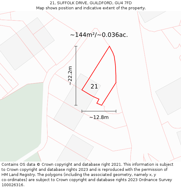 21, SUFFOLK DRIVE, GUILDFORD, GU4 7FD: Plot and title map
