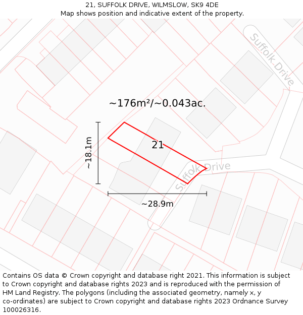 21, SUFFOLK DRIVE, WILMSLOW, SK9 4DE: Plot and title map