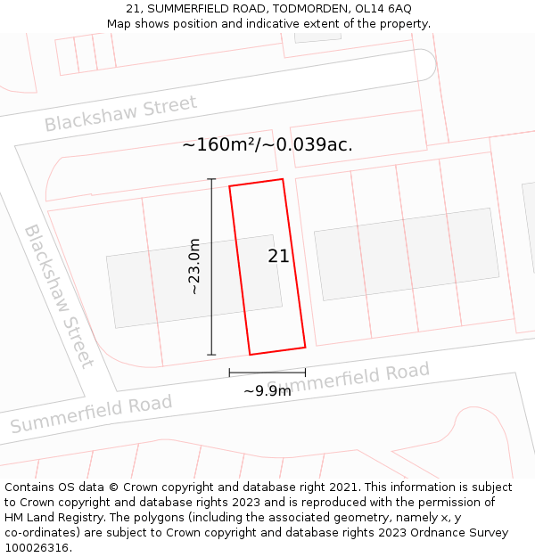 21, SUMMERFIELD ROAD, TODMORDEN, OL14 6AQ: Plot and title map