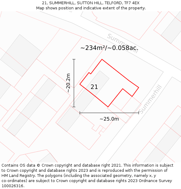 21, SUMMERHILL, SUTTON HILL, TELFORD, TF7 4EX: Plot and title map