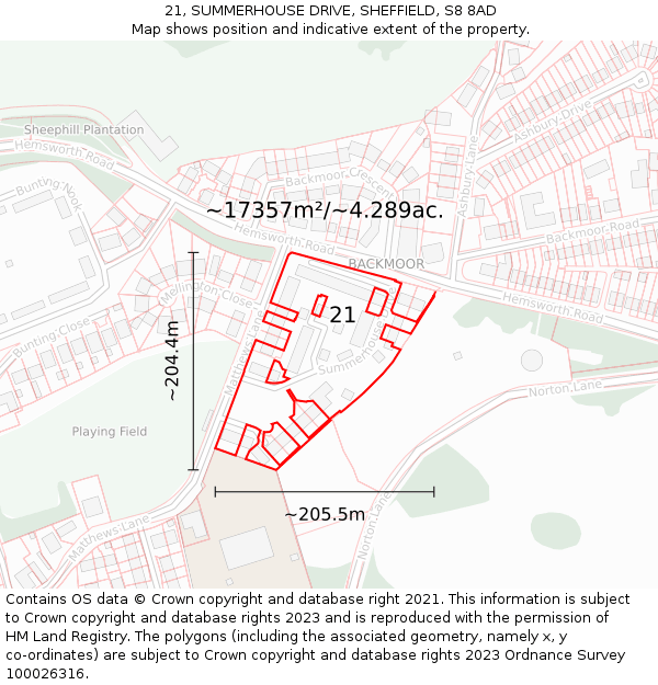 21, SUMMERHOUSE DRIVE, SHEFFIELD, S8 8AD: Plot and title map
