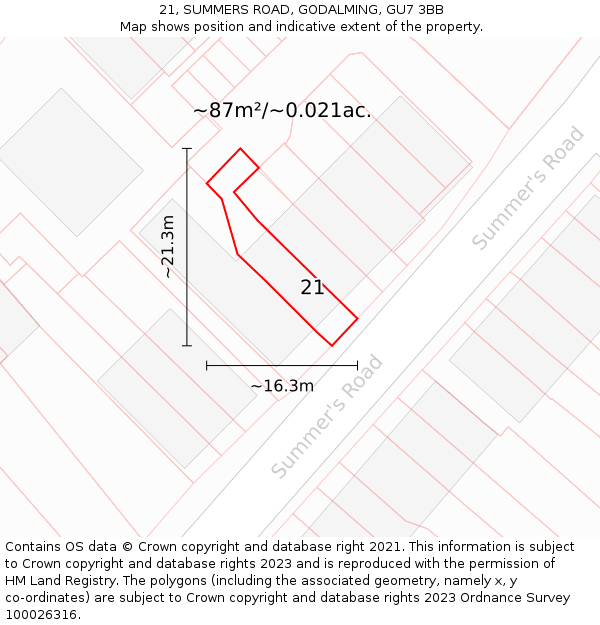 21, SUMMERS ROAD, GODALMING, GU7 3BB: Plot and title map