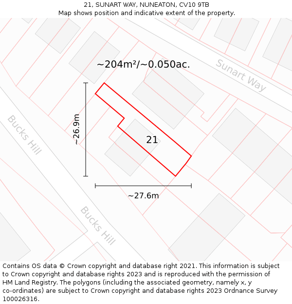 21, SUNART WAY, NUNEATON, CV10 9TB: Plot and title map