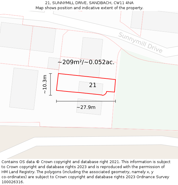 21, SUNNYMILL DRIVE, SANDBACH, CW11 4NA: Plot and title map