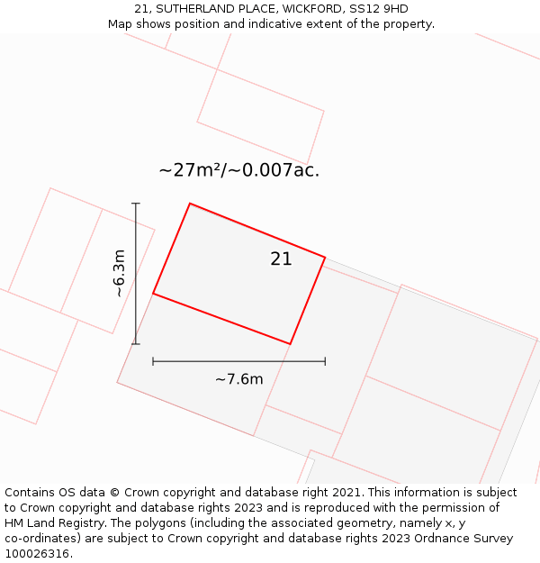 21, SUTHERLAND PLACE, WICKFORD, SS12 9HD: Plot and title map