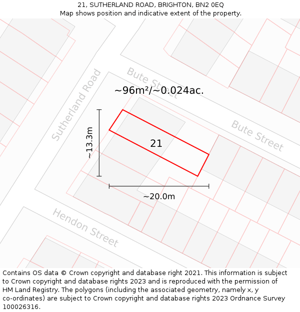 21, SUTHERLAND ROAD, BRIGHTON, BN2 0EQ: Plot and title map