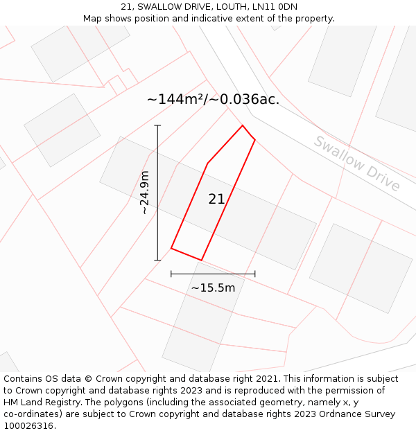 21, SWALLOW DRIVE, LOUTH, LN11 0DN: Plot and title map