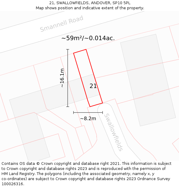 21, SWALLOWFIELDS, ANDOVER, SP10 5PL: Plot and title map