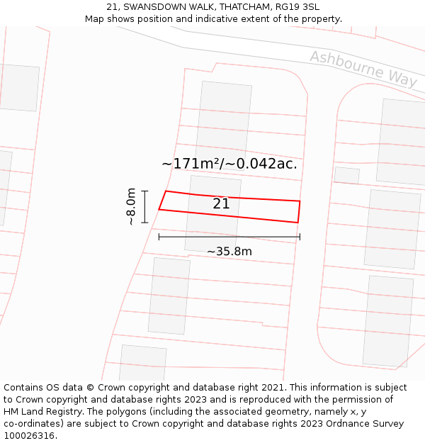 21, SWANSDOWN WALK, THATCHAM, RG19 3SL: Plot and title map