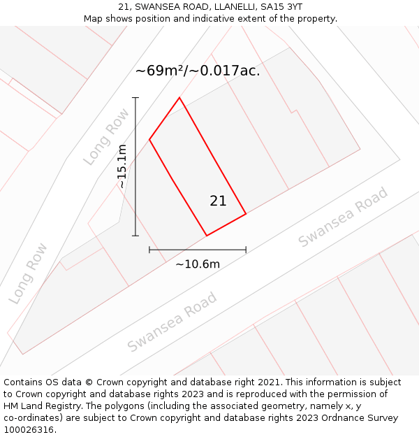 21, SWANSEA ROAD, LLANELLI, SA15 3YT: Plot and title map