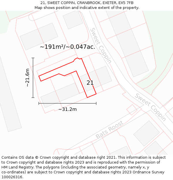 21, SWEET COPPIN, CRANBROOK, EXETER, EX5 7FB: Plot and title map