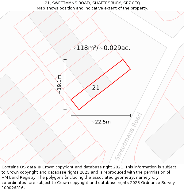 21, SWEETMANS ROAD, SHAFTESBURY, SP7 8EQ: Plot and title map