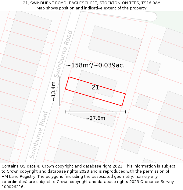 21, SWINBURNE ROAD, EAGLESCLIFFE, STOCKTON-ON-TEES, TS16 0AA: Plot and title map