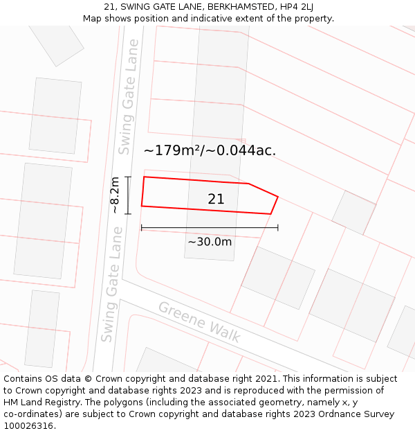 21, SWING GATE LANE, BERKHAMSTED, HP4 2LJ: Plot and title map