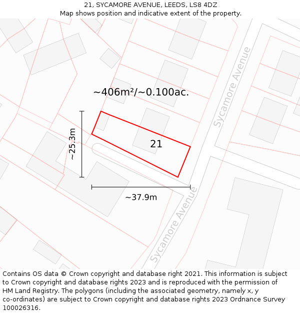 21, SYCAMORE AVENUE, LEEDS, LS8 4DZ: Plot and title map