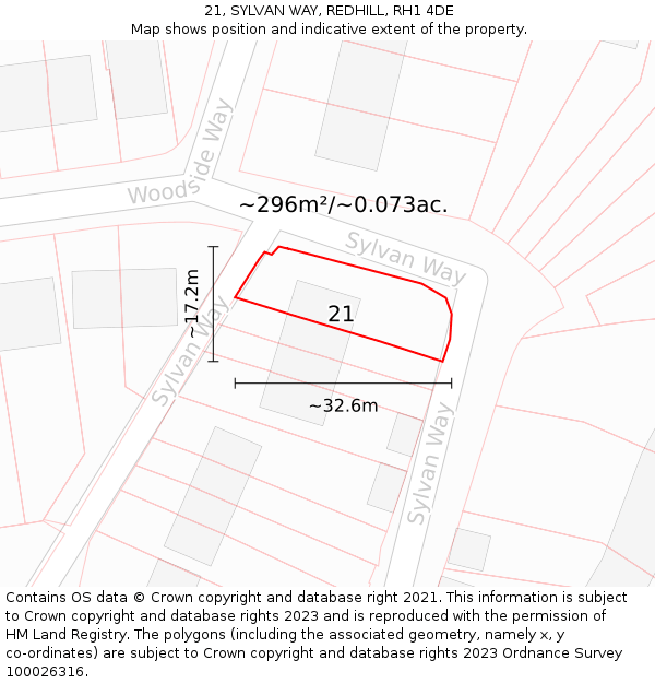 21, SYLVAN WAY, REDHILL, RH1 4DE: Plot and title map