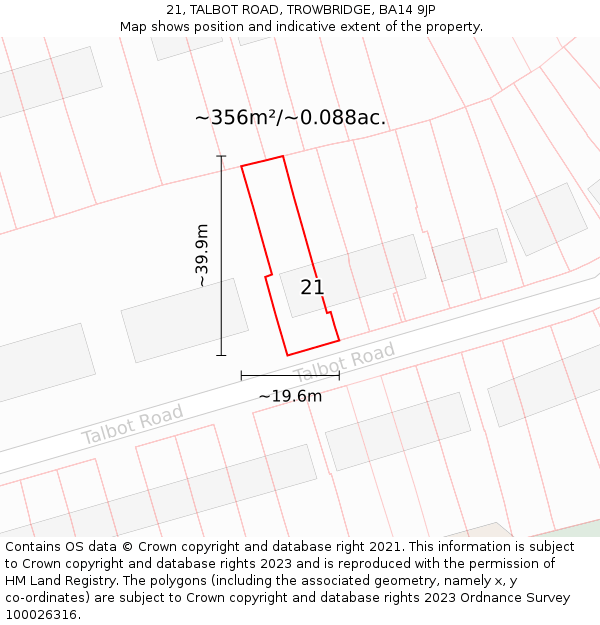 21, TALBOT ROAD, TROWBRIDGE, BA14 9JP: Plot and title map