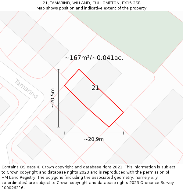 21, TAMARIND, WILLAND, CULLOMPTON, EX15 2SR: Plot and title map