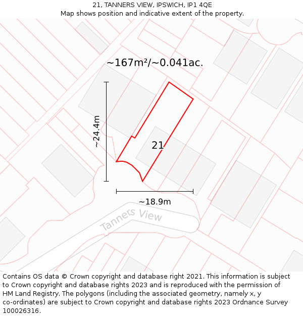 21, TANNERS VIEW, IPSWICH, IP1 4QE: Plot and title map