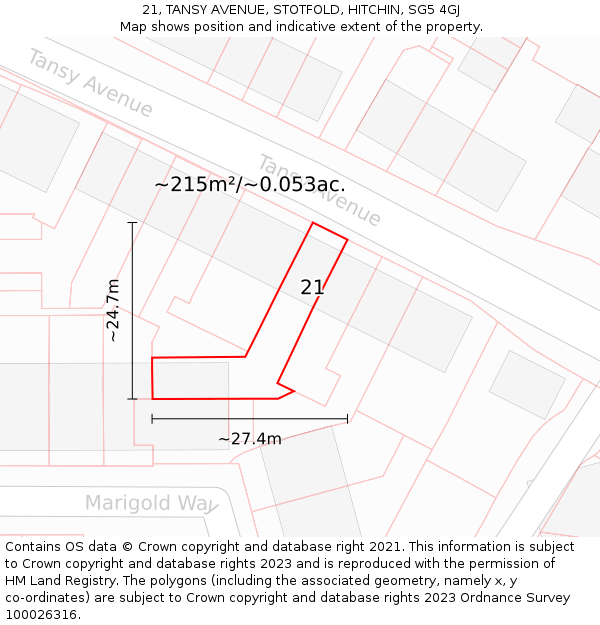 21, TANSY AVENUE, STOTFOLD, HITCHIN, SG5 4GJ: Plot and title map