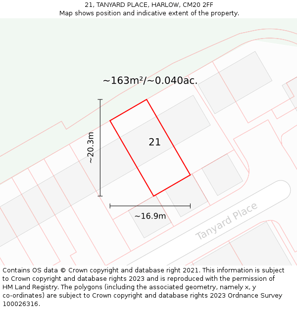 21, TANYARD PLACE, HARLOW, CM20 2FF: Plot and title map