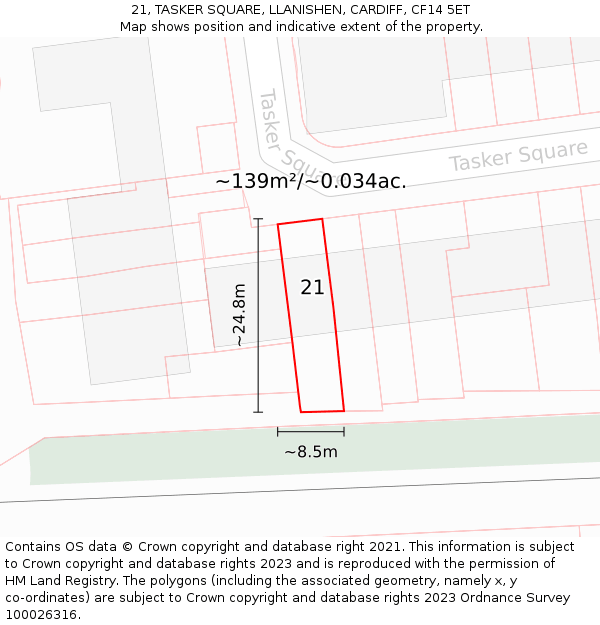 21, TASKER SQUARE, LLANISHEN, CARDIFF, CF14 5ET: Plot and title map