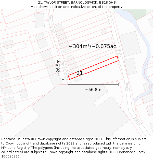 21, TAYLOR STREET, BARNOLDSWICK, BB18 5HS: Plot and title map