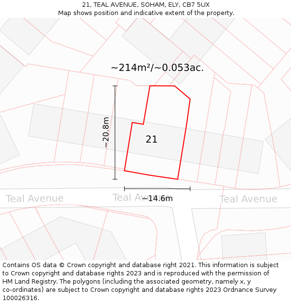 21, TEAL AVENUE, SOHAM, ELY, CB7 5UX: Plot and title map