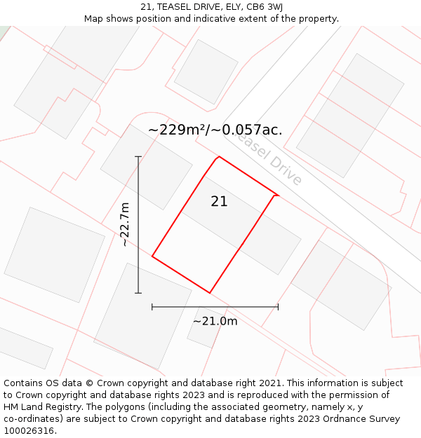21, TEASEL DRIVE, ELY, CB6 3WJ: Plot and title map