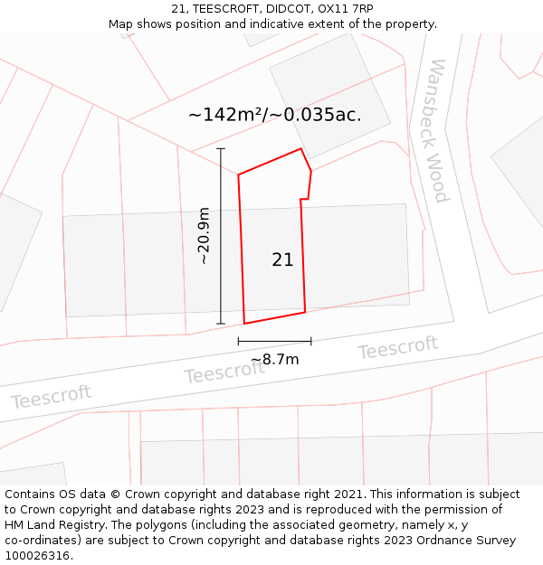 21, TEESCROFT, DIDCOT, OX11 7RP: Plot and title map