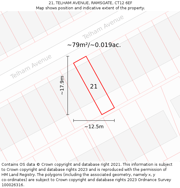 21, TELHAM AVENUE, RAMSGATE, CT12 6EF: Plot and title map