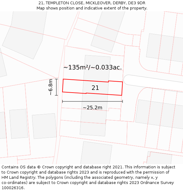 21, TEMPLETON CLOSE, MICKLEOVER, DERBY, DE3 9DR: Plot and title map